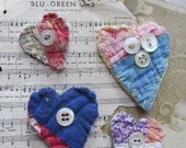 Handmade Antique Quilted Heart Refrigerator Magnet Set of 4