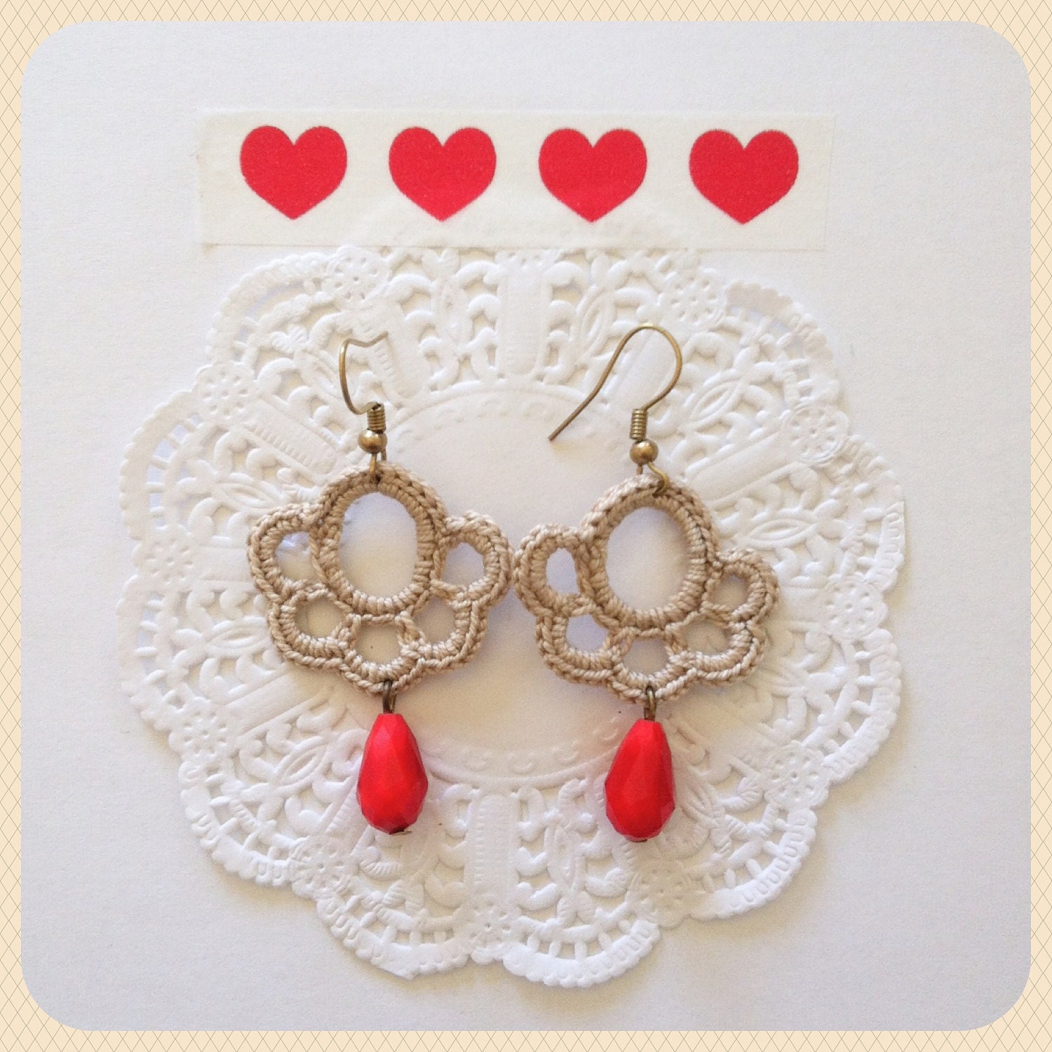 Crochet earrings Cream Red