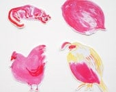 three birds and one lazy cat