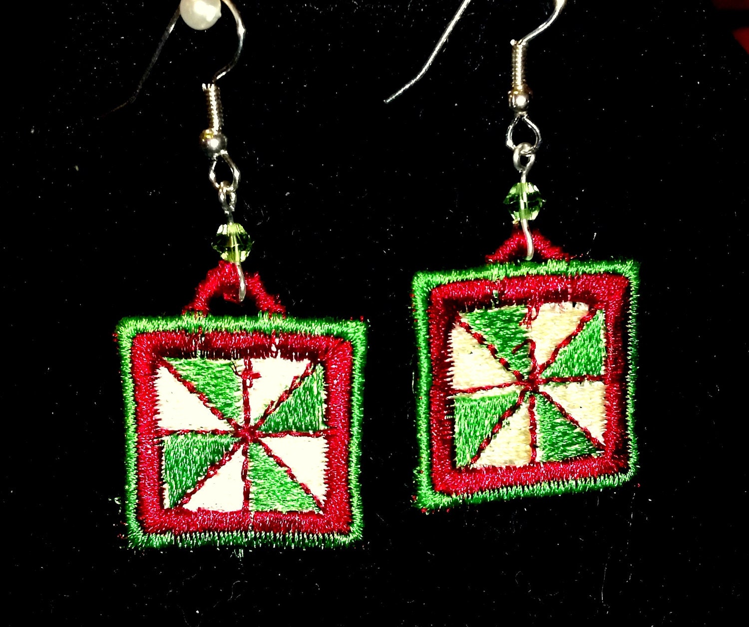 Red and Green Quilt Earrings