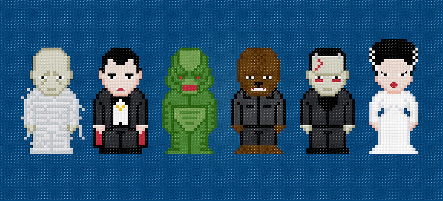 Classic Movie Monsters Cross Stitch PDF Pattern Download