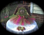 Beautiful custom made infant toddler Pageant Boutique 3pc tutu skirt set for Fall or Thanksgiving Size 12m Peace sign, Lace, Floral paisley