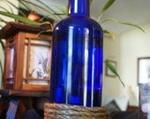 INDOOR Cobalt Blue Manila Rope Wrapped Oil Lamp Bottle-Hurricane Lantern, Indoor Lighting, Oil lamp, Oil Lantern, Tiki Torch