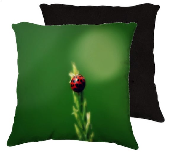 Ladybug Hugs Art Photography Pillow nature green home by RDelean