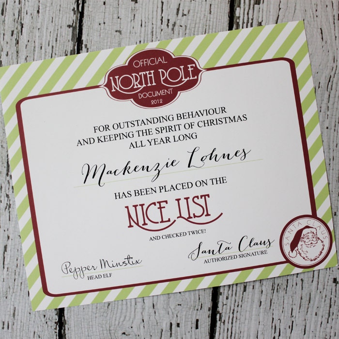 North Pole Printable NICE LIST Certificate from Santa : Printable Party Designs by The Tiny Tiara Il_170x135