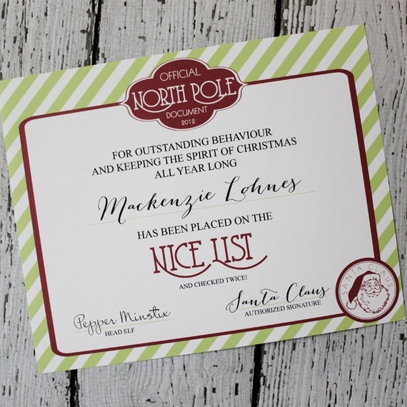 North Pole Printable NICE LIST Certificate from Santa : Printable Party Designs by The Tiny Tiara Il_570xn