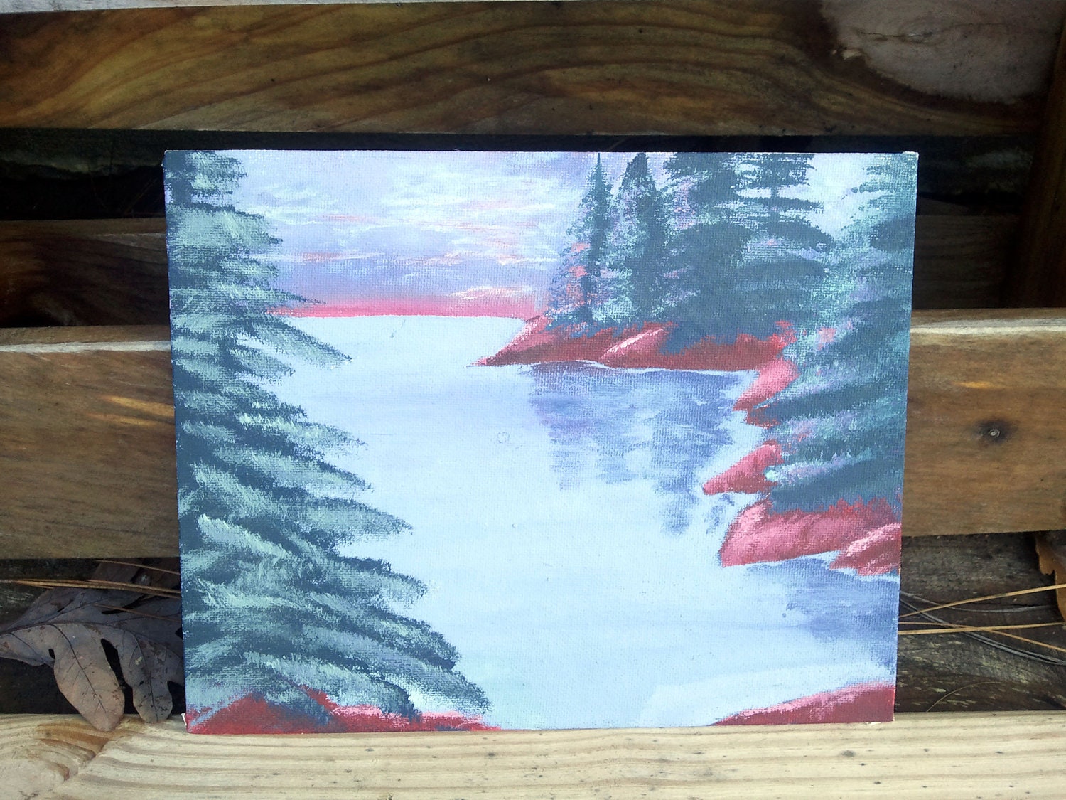 Original Acrylic Abstract Landscape Painting - Red and Blue - 10" x 8"
