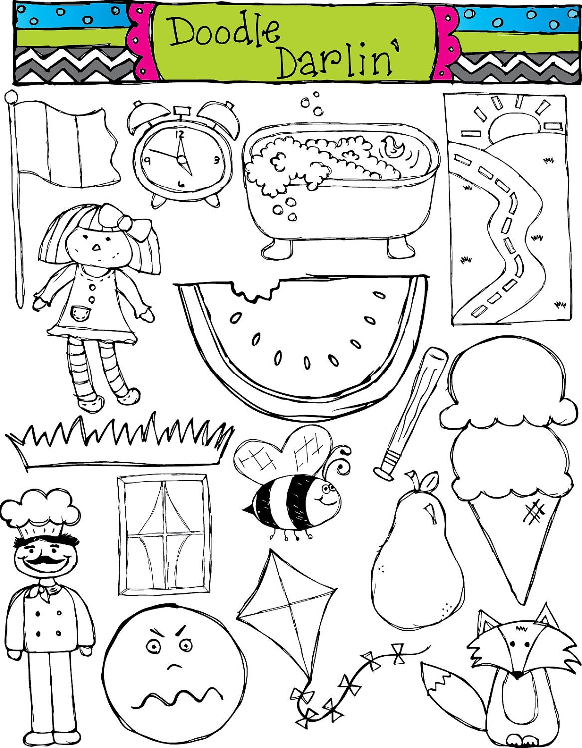 Ending Sound Blackline Clipart Set
