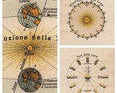 SET of Moon Sun and Earth, Astronomy Print  Poster, Vintage Image, wall decor, 8x10, A4