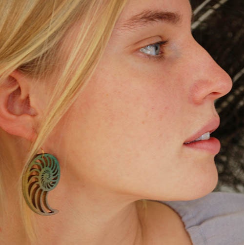 Wooden Chambered Nautilus Lasercut Wooden Earrings