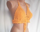 Sexy crocheted orange halter /bikini top ,open front sexy bikini top - KnittedSmiles