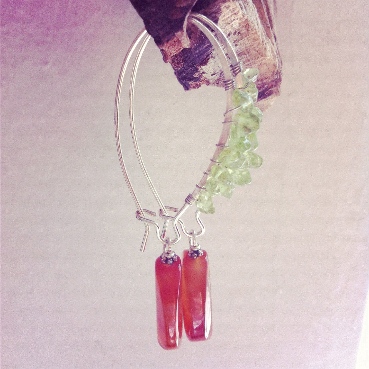 wire wrapped with peridot with orange vintage glass  bead