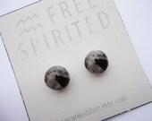 Howling At The Moon Collection- Wolves- Handmade-Resin Finish Steel Post Earrings-Black/White