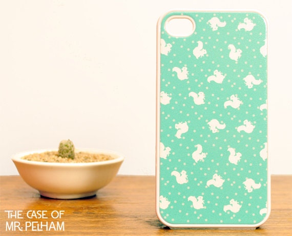 Squirrel and Polka Dot iPhone Case in Mint Green - Polka Dot and Squirrels iPhone Case - Mint Green iPhone 4 Case