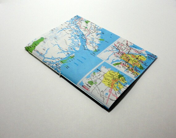 Upcycled 5 x 7 Blank Notebook Journal Sewn Spine - Map Il_570xn