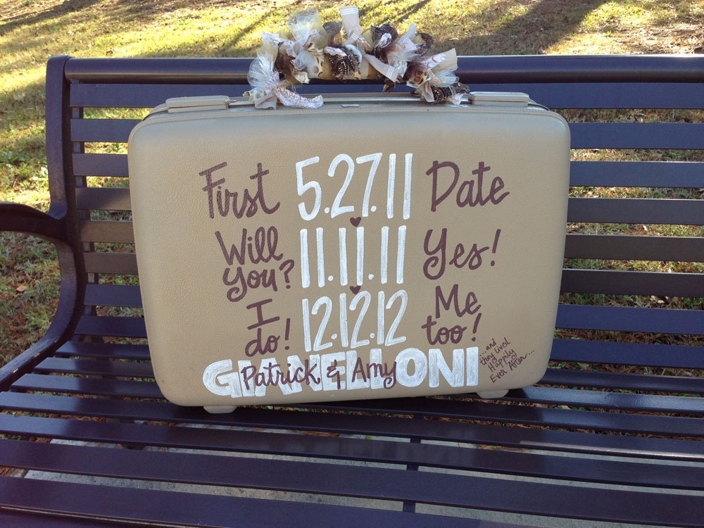 Vintage Suitcase Keepsake Trunk Wedding Baby Unique Custom