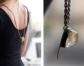 Raw citrine crystal triangle boho gypsy antique style gold necklace, brass - made to order