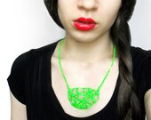 Neon green bib necklace - 3 dimensional singed fabric neon pendant, geometric pendant, minimalist necklace, autumn fashion, abstract pendant - OsikOsik