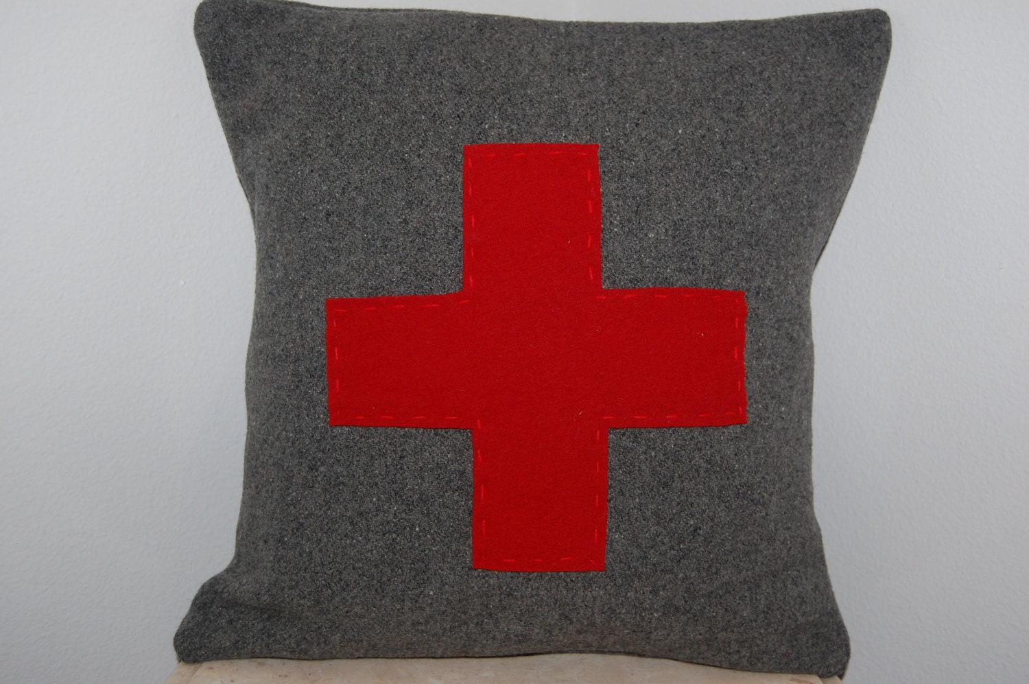 CUSTOM Woolen Colors Red Cross Square Throw Pillow First Aid Army Military Handmade Upcycled Vintage Pendleton Wool Blanket 14 x 14