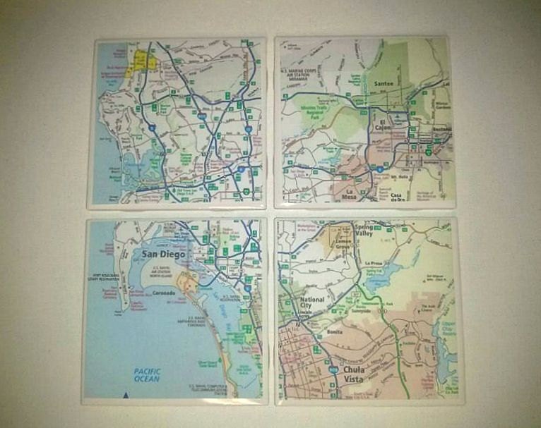 Map of San Diego- Set of 4 Coasters - Ceramic- California