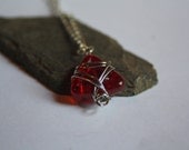 Red pendant - hand wire wrapped  bead - woman's necklace - jewelry -for her - handmade