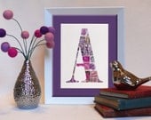 Purple Vintage Postage Stamp Letter Art  (A - Z available) Unique keepsake gift for birthday, new baby, christening, nursery decor