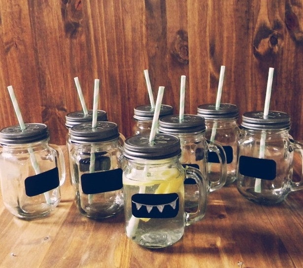 Set Of Twelve 16oz Chalk Board Label and Handle Mason Jar Tumbler, PICK YOUR STRAWS cup, wedding gift, party, sun, travel cup, favor, summer