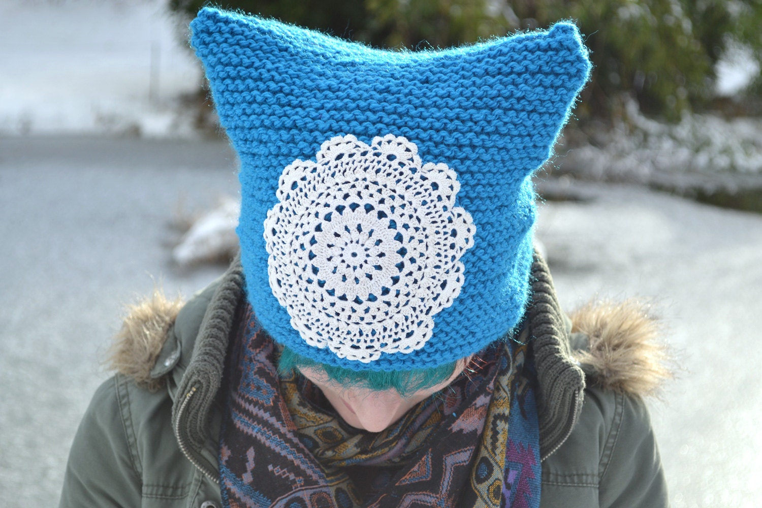 SALE Cat ear hat GODDESS BAST  hat in ice queen lace beanie animal winter hat
