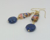 Blue lapis earrings lampwork handmade beaded jewelry gold dangle earrings gifts for her