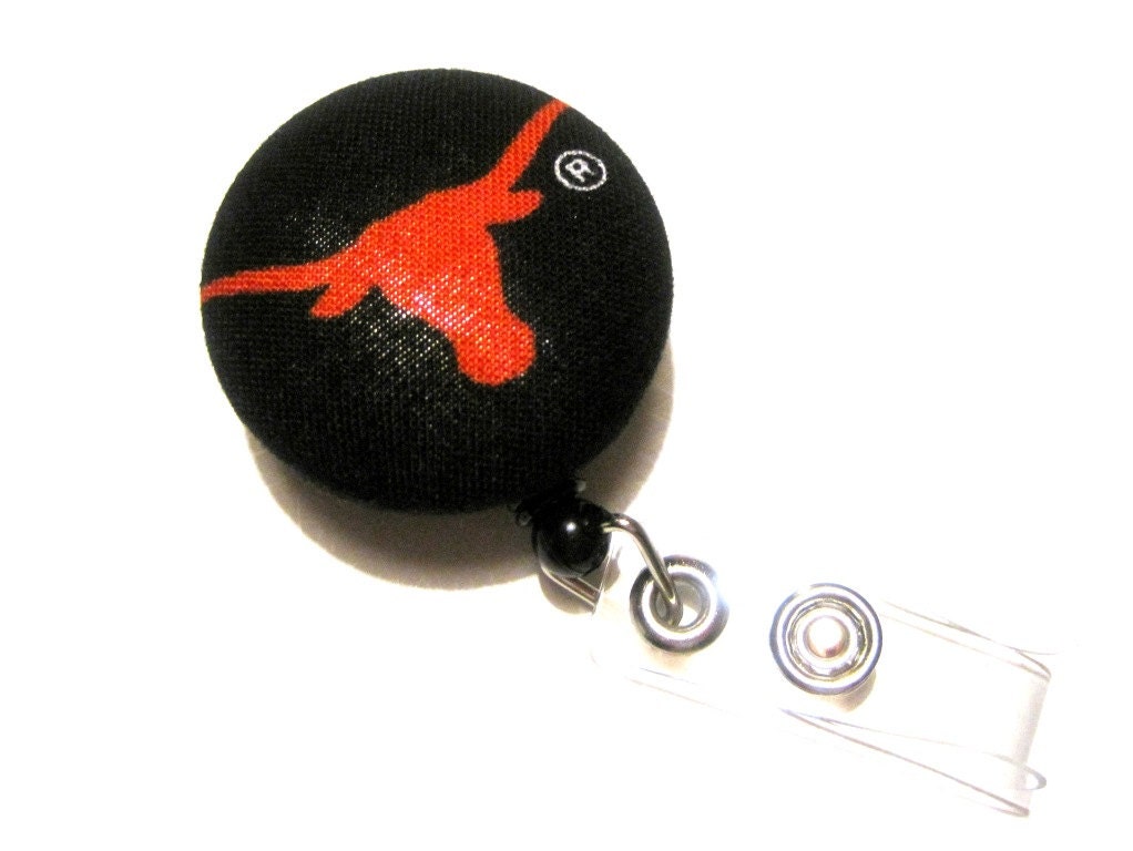 Cute Retractable ID BADGE Reel Holder, Lanyard made with Texas Longhorns Fabric