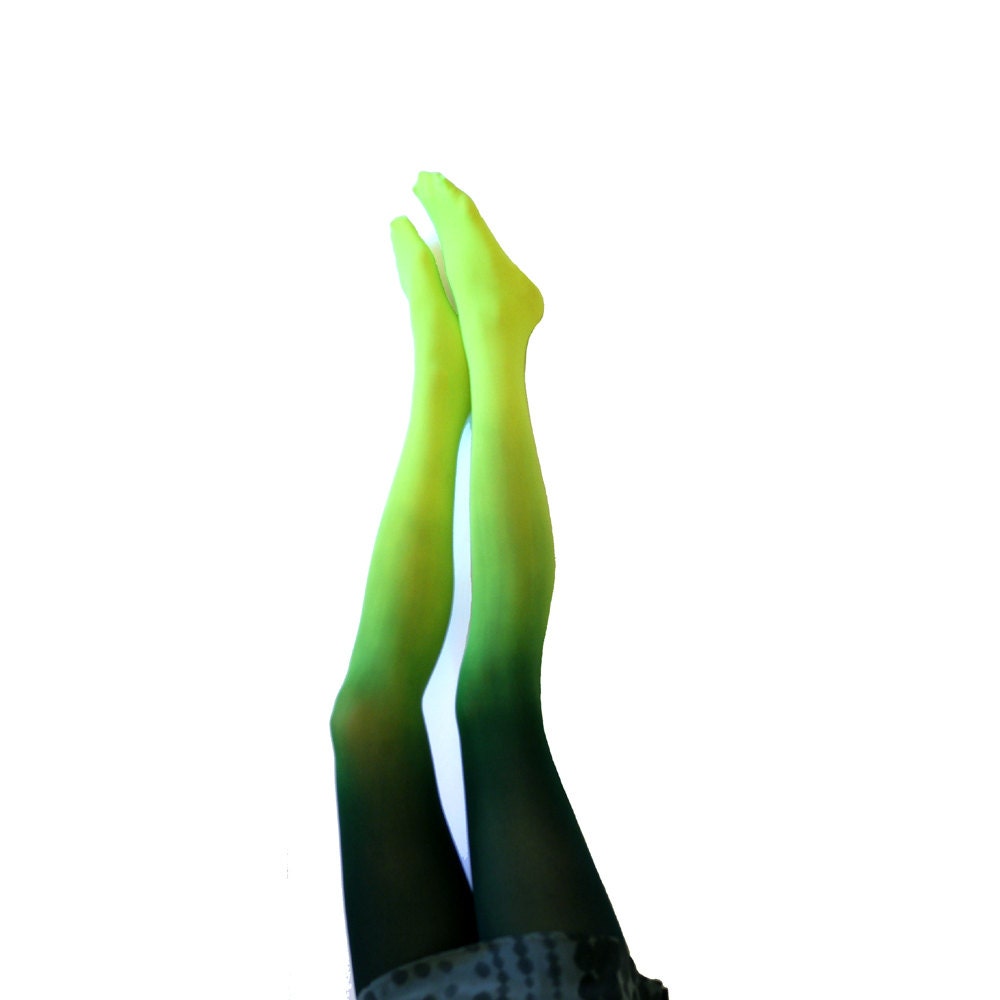Ombre Tights. Hand dyed Neon Green and Spruce - meefa