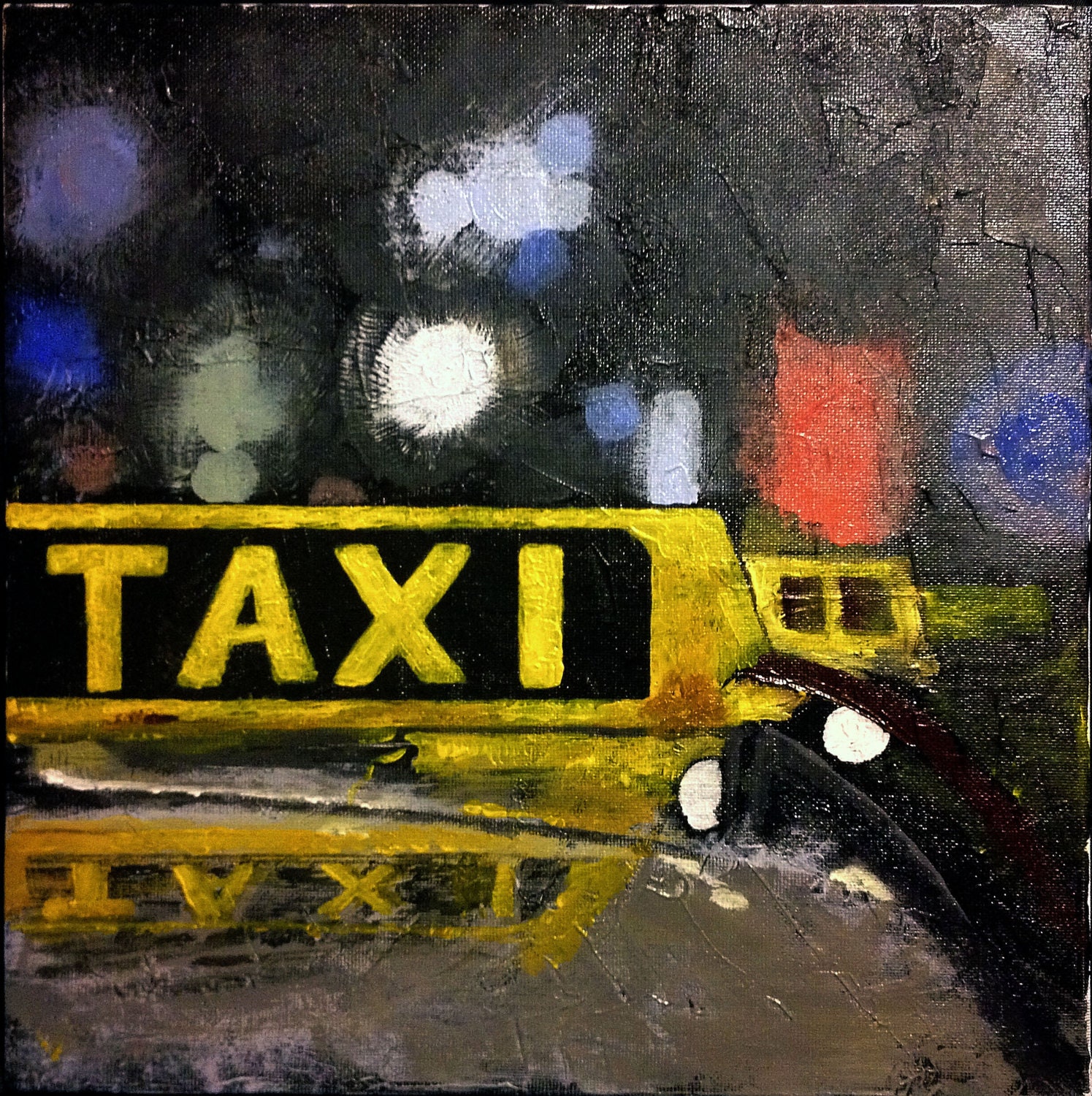 Taxi Sign Original Acrylic Painting