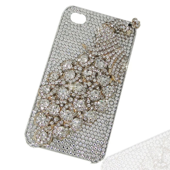 Handmade Bling Peacock Cover, iphone 5 case, Cell phone cover, Clear Swarovski Crystal Phone Cover, Gold Tone Rhinestone Case-118019407