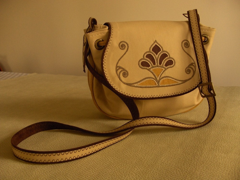 Leather Crossbody Bag, Beige, Cream, Ecru and Bordeaux , Original and Stylish, Woman Bag - sukriyeozcandesigns