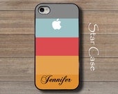 Personalized iPhone 4/ 4s and 5 Case - iPhone Hard Case 3 - Cell Phone Cover - Grey Orange Stripes Chrismas Gift For Her
