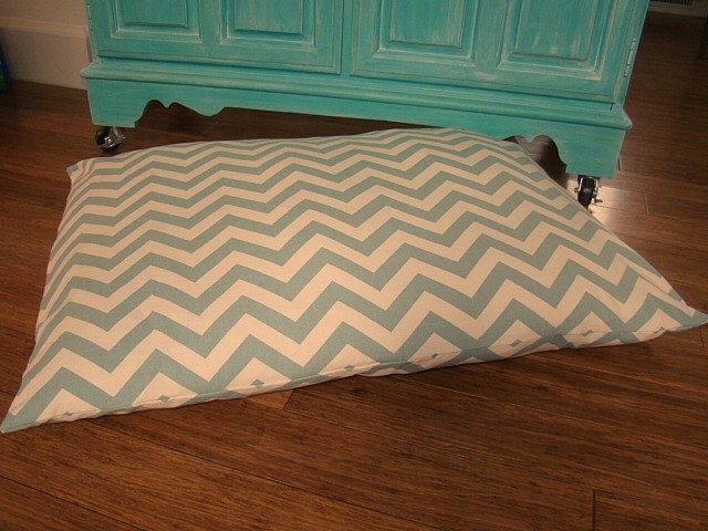 Dog Bed Cover Pet Bed Aqua and Cream Chevron Approx 34"x 24" fits Med - Large Dogs