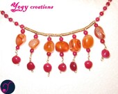 SALE 10% Off Orange agate pink aventurine choker gold copper necklace jewelry gift
