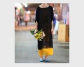 vintage women black  dress / Linen tunic / Long Dress/ sunDress   AOLO-141