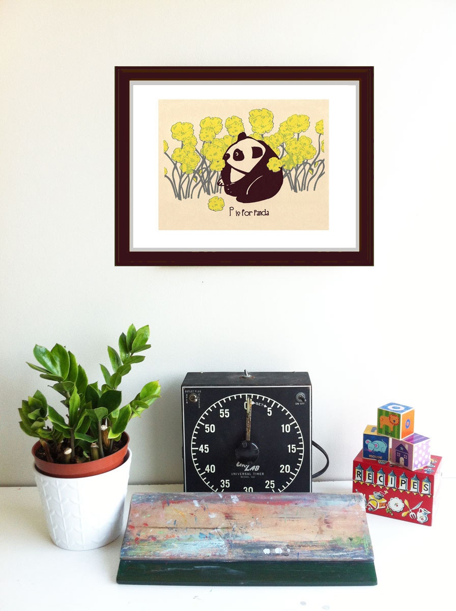 Screenprint Alphabet Print - P is for Panda Print - Kids Wall Art Nursery Silkscreen Print Poster