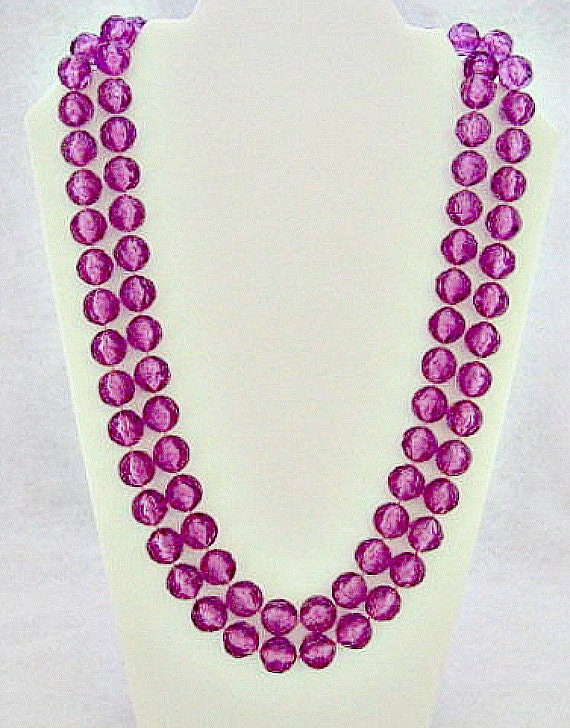 Purple Lucite Bead 55 inch Long Vintage Necklace