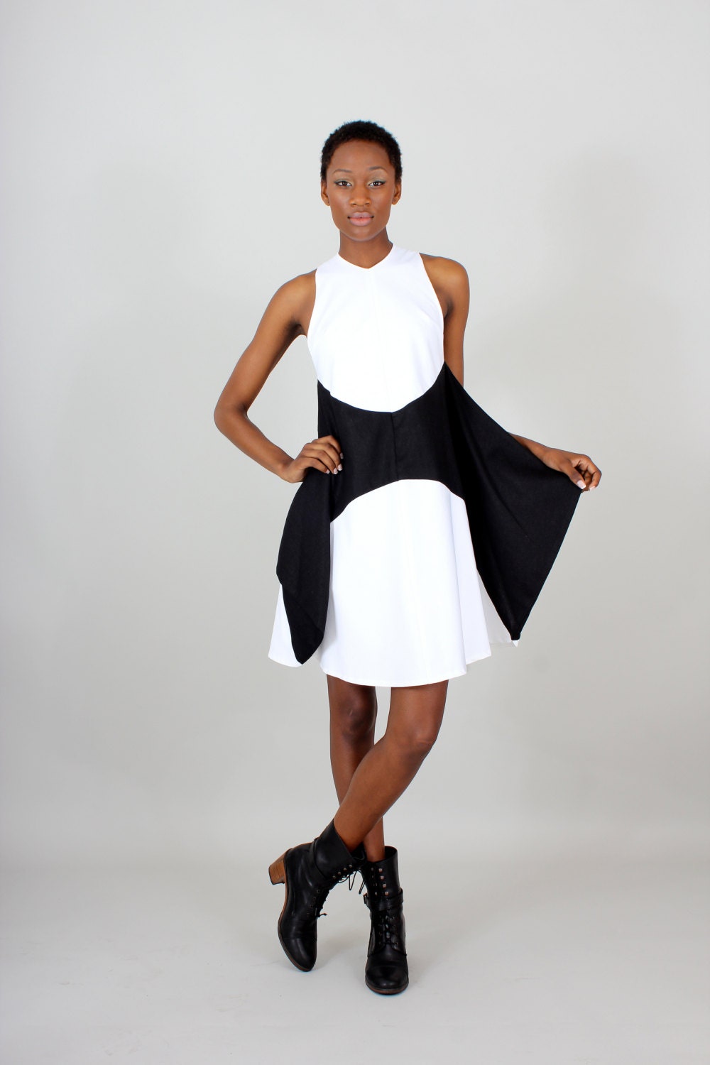 Winged Dress - black and white - size small - in stock