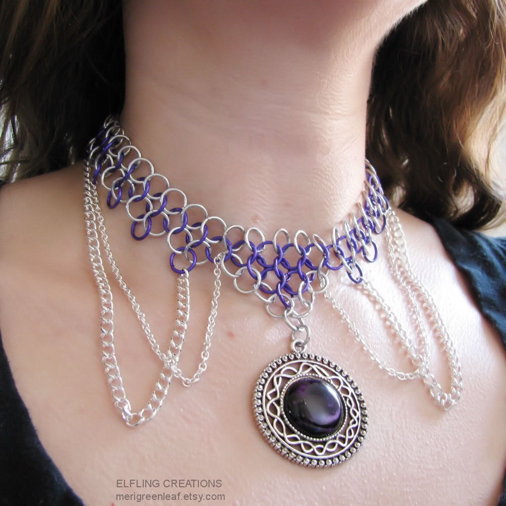 Purple and Silver Chainmaille Necklace - Amethyst Princess