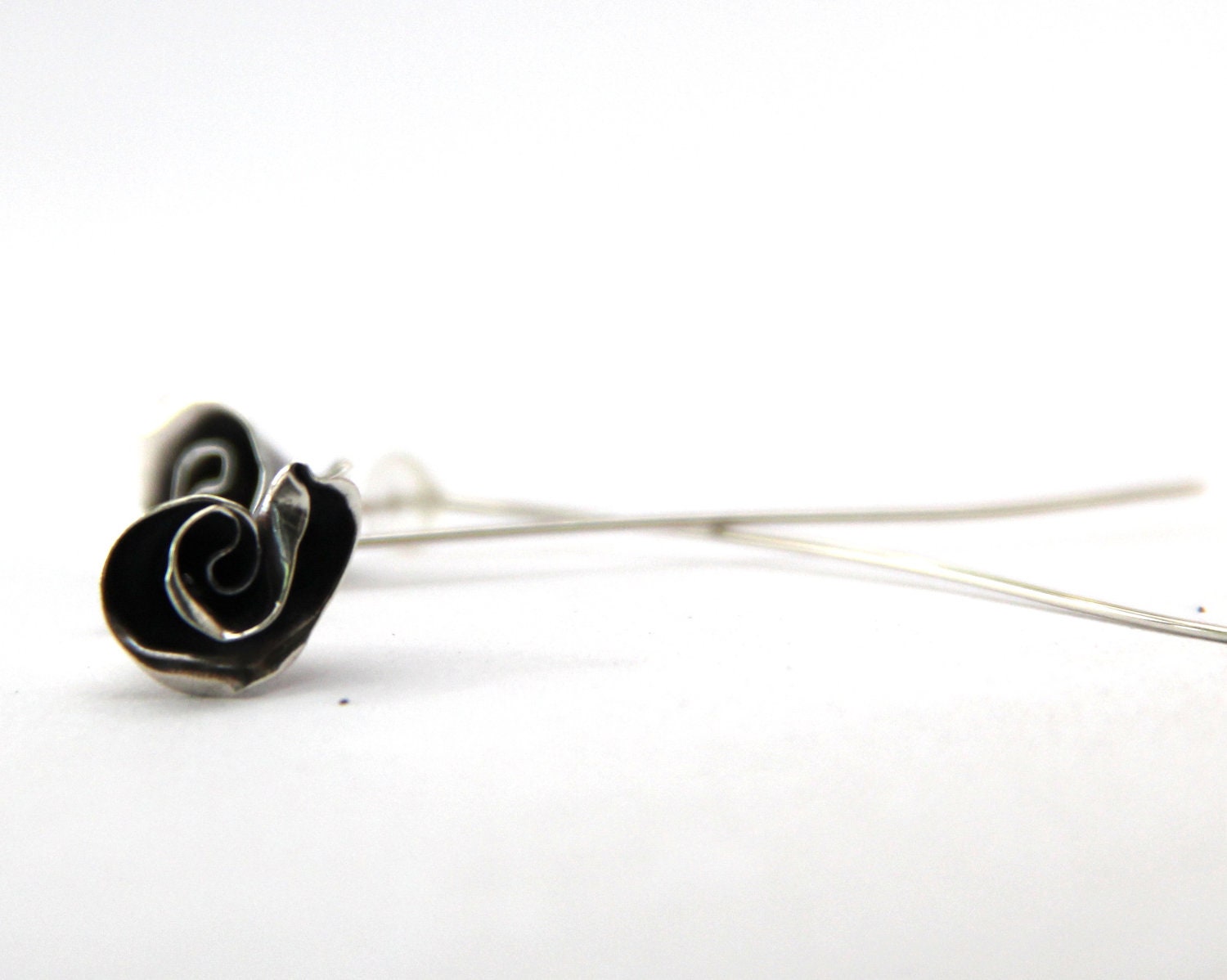 Sterling Silver Mini Rose Earrings with Long Stems