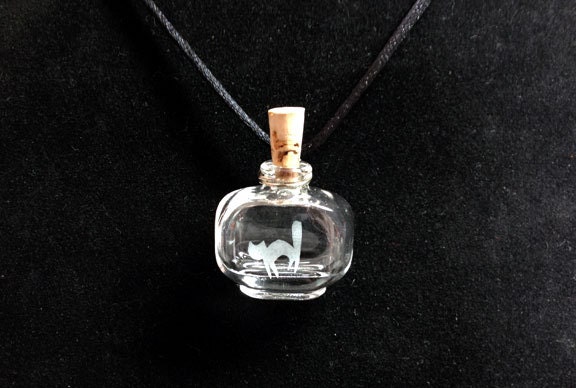 Scaredy Cat Etched tiny Bottle Pendant