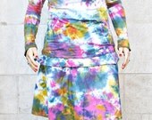 Multicolored Graffiti Skirt, Bright Cotton A-line Skirt, size EXTRA LARGE, Ready to Ship, Wide Waistband