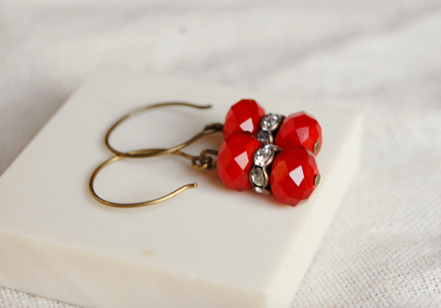 Red crystal and rhinestone earrings : Berlin