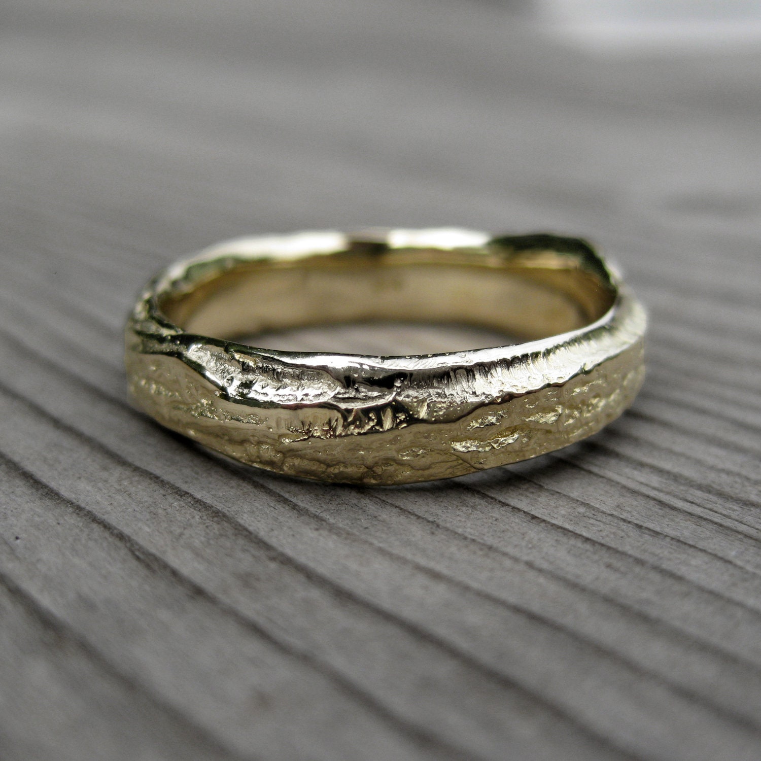 Mens Branch Wedding Band, 5mm-6mm Wide, White, Yellow, or Rose Gold