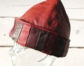Brown/ Red Leather Unisex MongolMation Pointy Hat with Roll- Up Brim