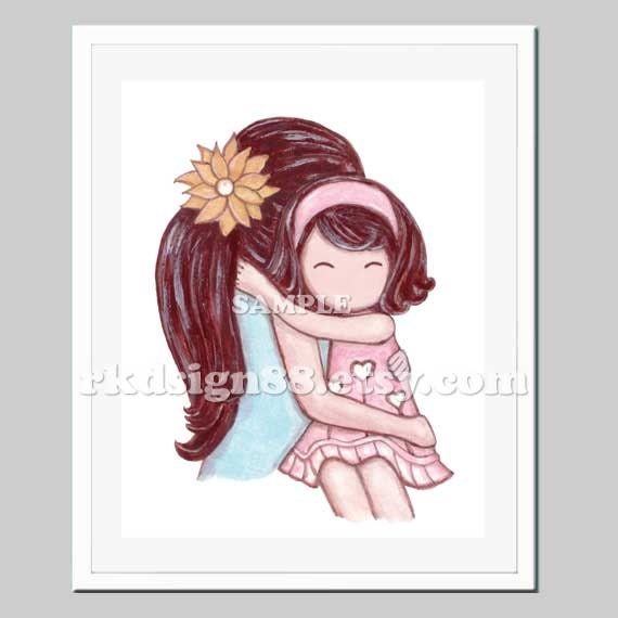 Cute kids wall art, nursery art print, baby girl nursery decor, kids decor, girls room decor, mother daughter art, brown - My Sunshine 8x10