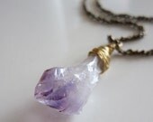 Raw Amethyst Pendant Long Necklace Rare Vintage Chain, Purple Rough Gemstone, Rough Luxe, gift for her, gift under 50